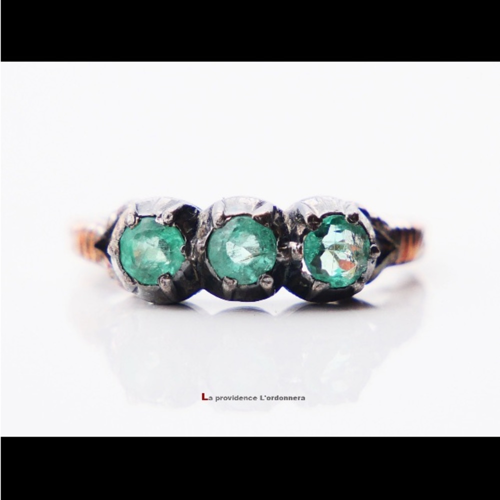 Vintage Emerald Ring Solid 18k Gold Silver 6.25 Us - image 4